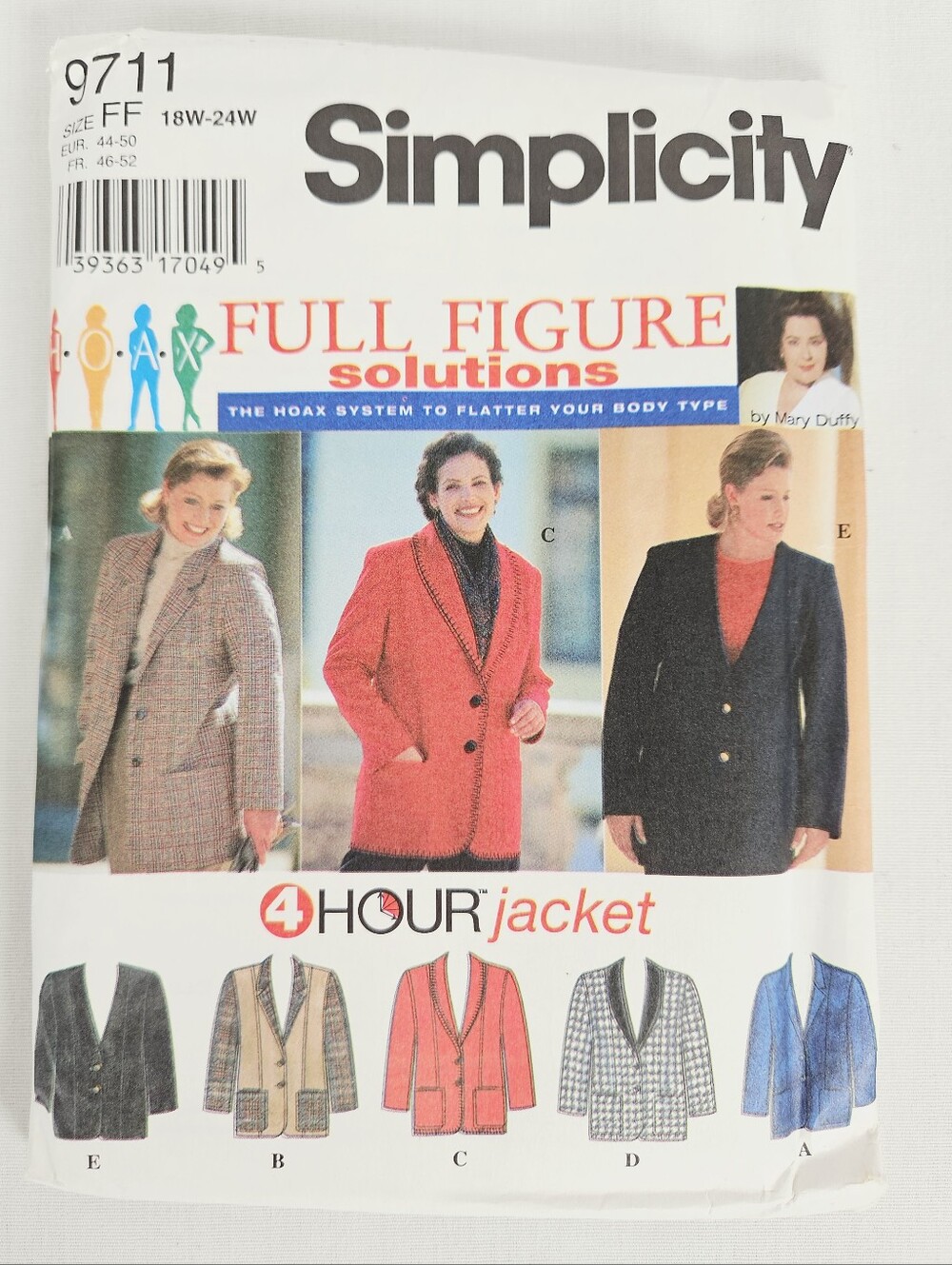 Simplicity 9711 Full Figure 4 Hour Jacket Pattern 18W-24W Uncut Vintage